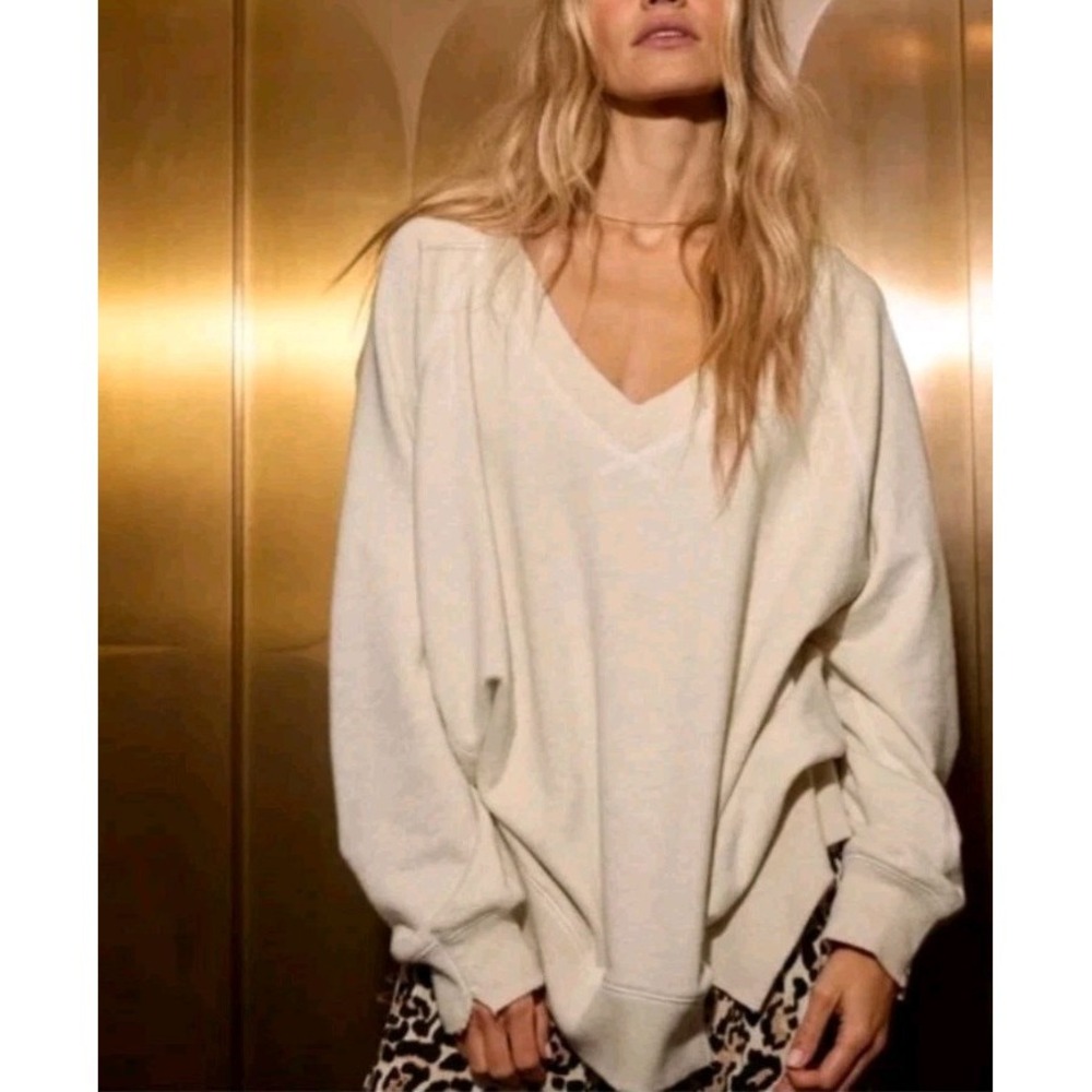 Aerie Oversized French Terry Pullover Sweater‎ Womens Medium Ivory Casual Travel